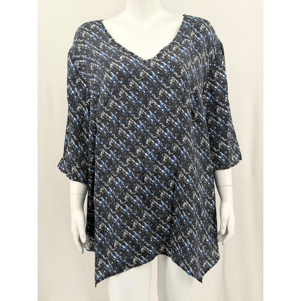 Kim Rogers Top Womens 1X Blue Gray Abstract‎ V-Neck Tunic Curvy Office Mature